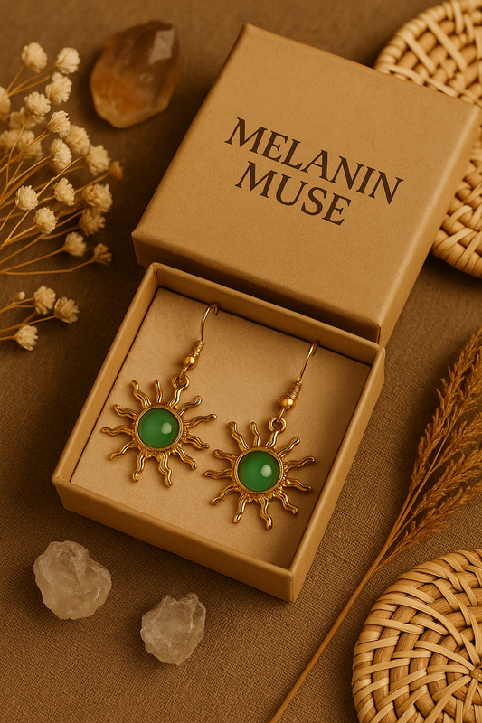 A Pair of Vintage-Style, Simple Green Acrylic Rising Sun Pendant Earrings. They Feature a Light And Cool Sun Design, And Are Drop Earrings for Ladies.