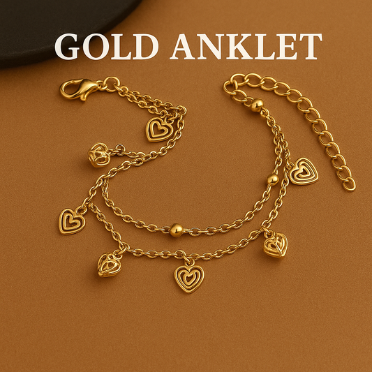 1pc Steel Golden Color Hollow Love Inlaid Zirconia Double Anklet Ladies Daily Beach Beach Summer Wear